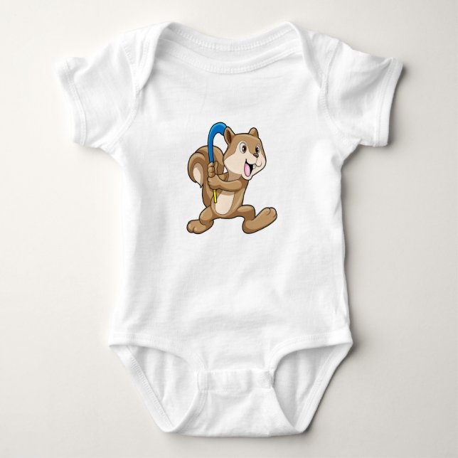 Squirrel at Field hockey with Stick Baby Bodysuit (Front)