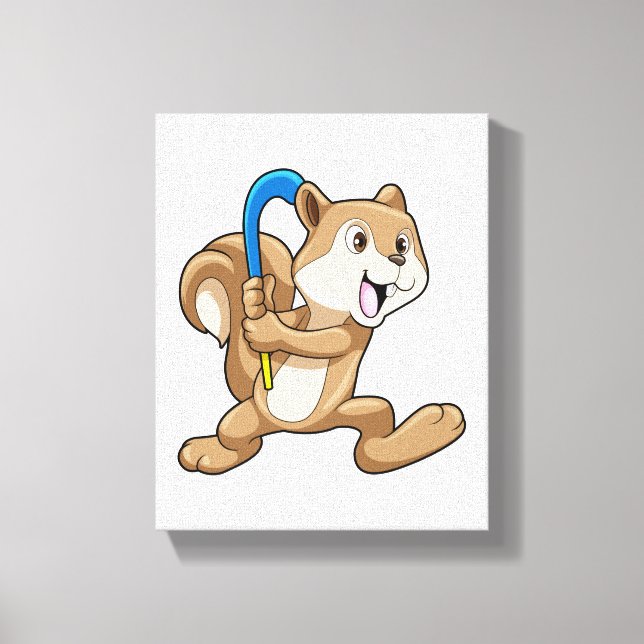 Squirrel at Field hockey with Stick Canvas Print (Front)