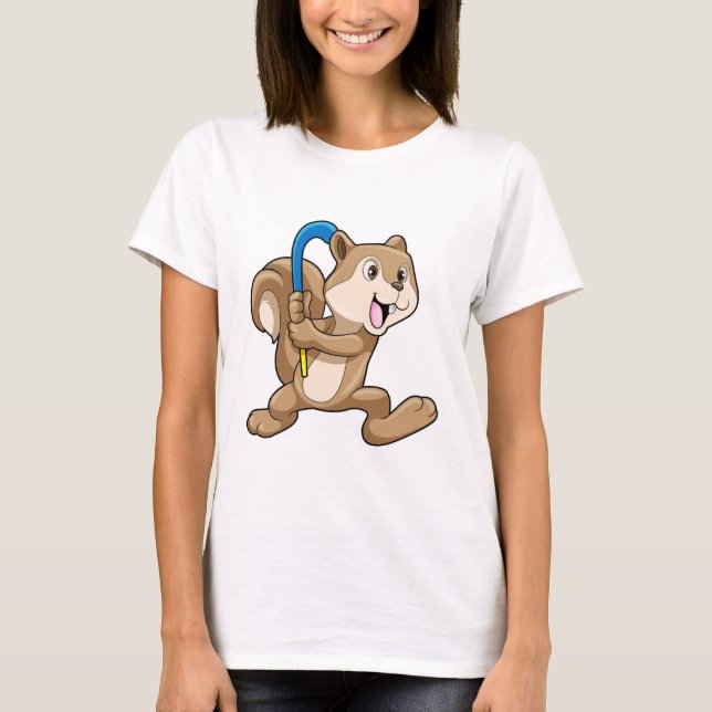 Squirrel at Field hockey with Stick T-Shirt (Front)