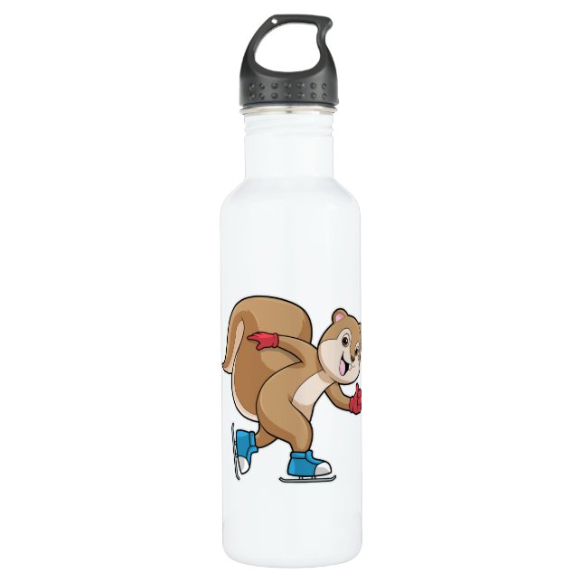Squirrel at Ice skating with Ice skates 710 Ml Water Bottle (Front)