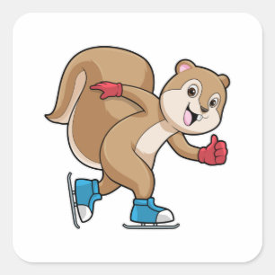 Squirrel at Ice skating with Ice skates Square Sticker