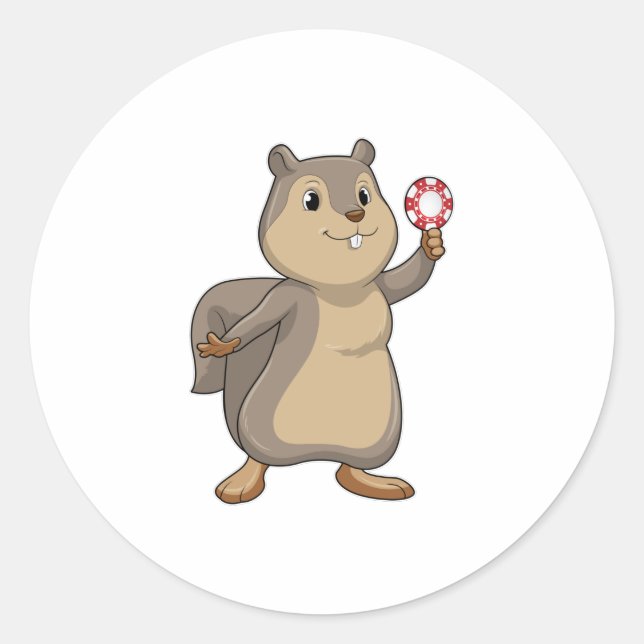 Squirrel at Poker with Poker chips Classic Round Sticker (Front)