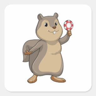 Squirrel at Poker with Poker chips Square Sticker