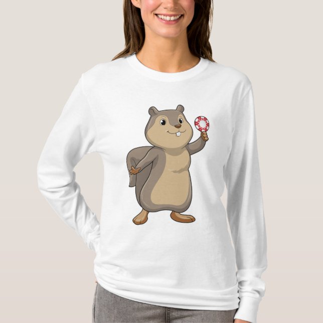 Squirrel at Poker with Poker chips T-Shirt (Front)