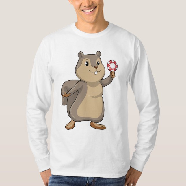 Squirrel at Poker with Poker chips T-Shirt (Front)
