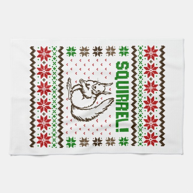 Squirrel Attacks The Griswold Family Ugly Sweater  Tea Towel (Horizontal)