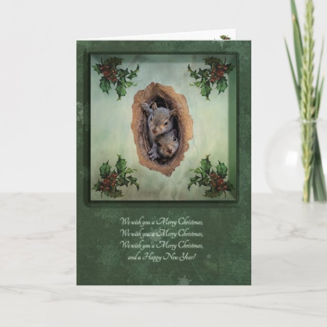Squirrel Babies Christmas Greeting Card (Front)