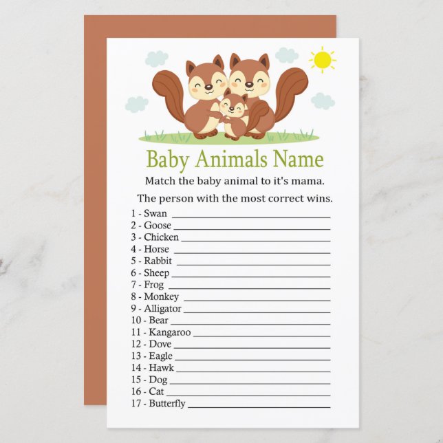 Squirrel Baby Animals Name Game (Front/Back)