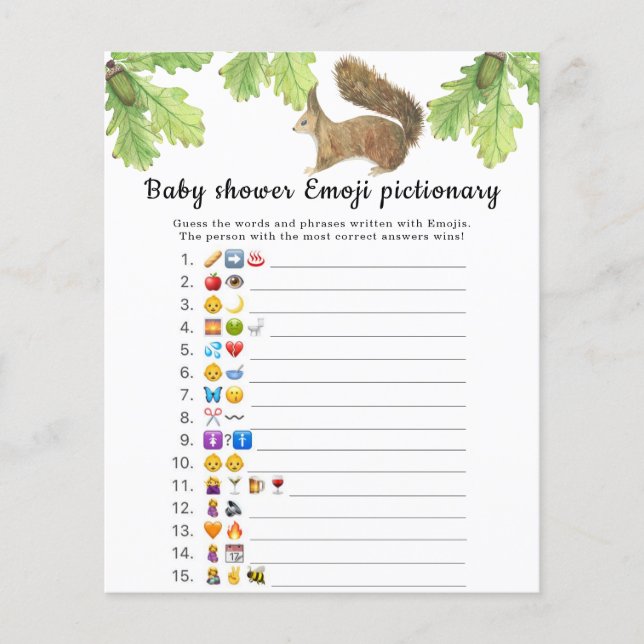Squirrel - baby shower emoji pictionary game (Front)