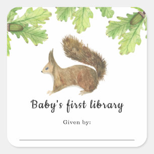 Squirrel - baby's first library square sticker