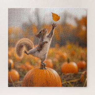 Squirrel Balancing on an Orange Pumpkin Jigsaw Puzzle
