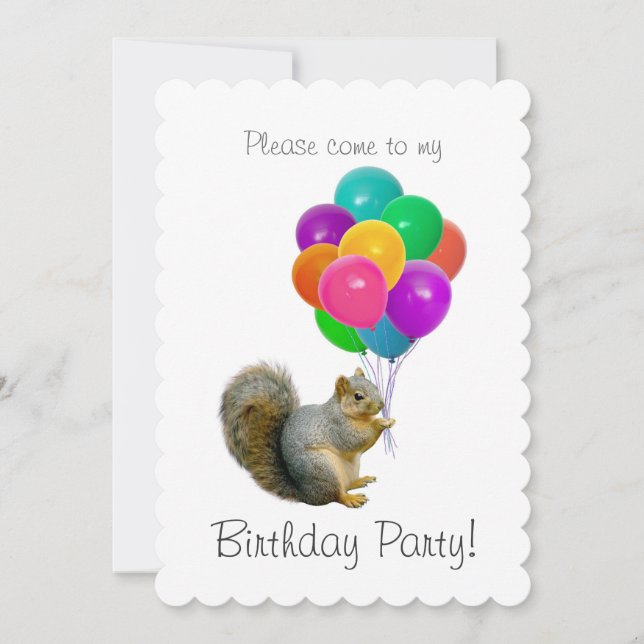 Squirrel Balloons Birthday Party Invitation (Front)