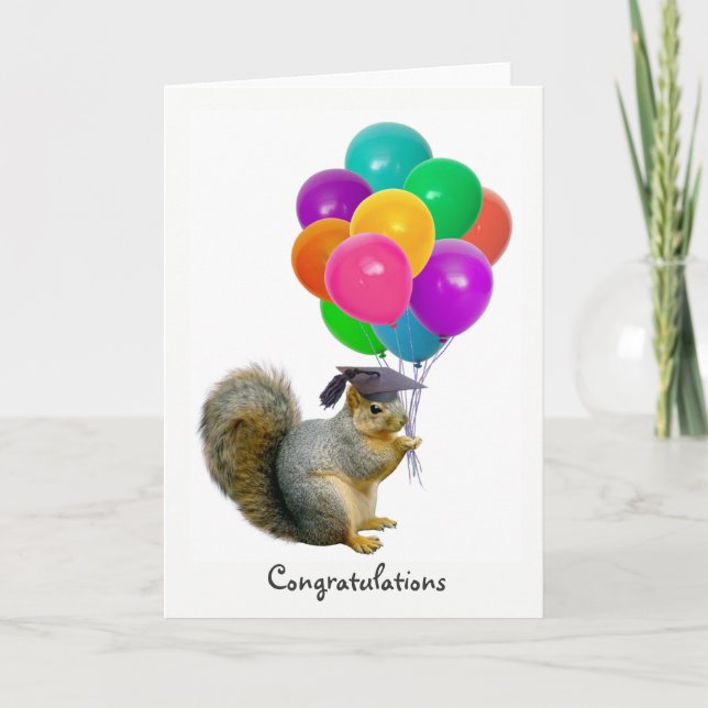 Squirrel Balloons Graduation Card (Front)