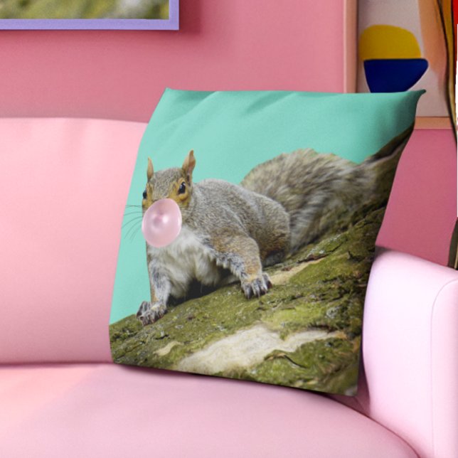 Squirrel Blowing a Bubblegum Bubble Animal Photo Cushion (Creator Uploaded)