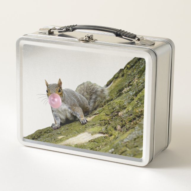 Squirrel Blowing a Bubblegum Bubble Animal Photo Metal Lunch Box (Front)