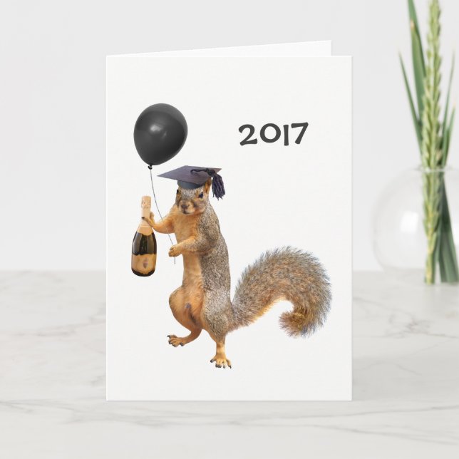 Squirrel Champagne Balloon 2017 Card (Front)