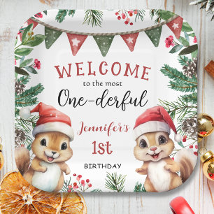 Squirrel  Christmas 1st Birthday Winter Onederland Paper Plate