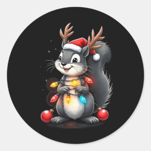 Squirrel Christmas 2024 With Lights &amp; Holiday  Classic Round Sticker