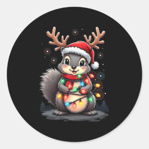 Squirrel Christmas 2024 With Lights &amp; Holiday  Classic Round Sticker