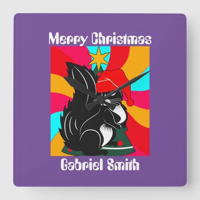 squirrel christmas gifts, personalised name    square wall clock (Front)