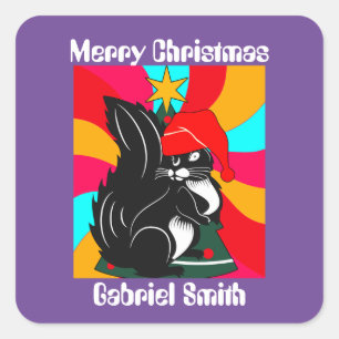 squirrel christmas gifts, personalized name   square sticker