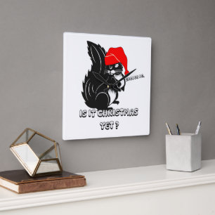 squirrel christmas, is it christmas yet? square wall clock