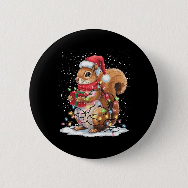 Squirrel Christmas Lights Decor Funny Squirrel Xma 6 Cm Round Badge (Front)