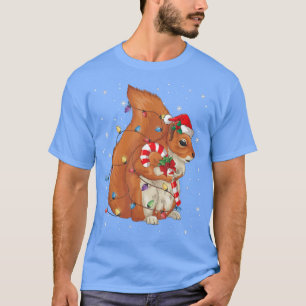 Squirrel Christmas Lights Santa Hat Animal Lover X T-Shirt
