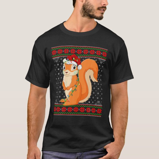Squirrel Christmas Lights Ugly Sweater Santa Squir (Front)