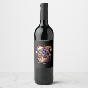 Squirrel Christmas Lights Xmas Party Family Wine Label
