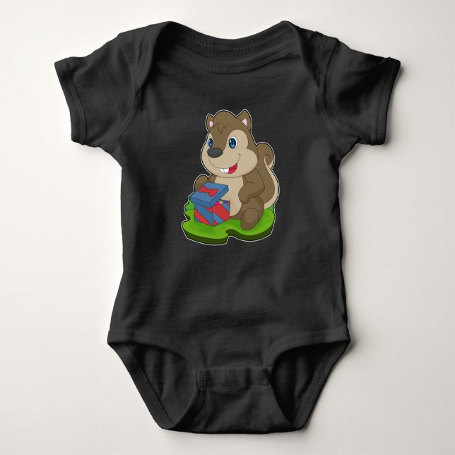 Squirrel Christmas Package Baby Bodysuit (Front)