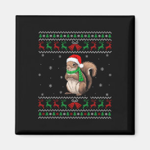 Squirrel Christmas Pajama Santa Hat Holiday Cheer Magnet