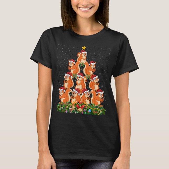 Squirrel Christmas Tree Gift Santa Hat Squirrel Ch T-Shirt (Front)