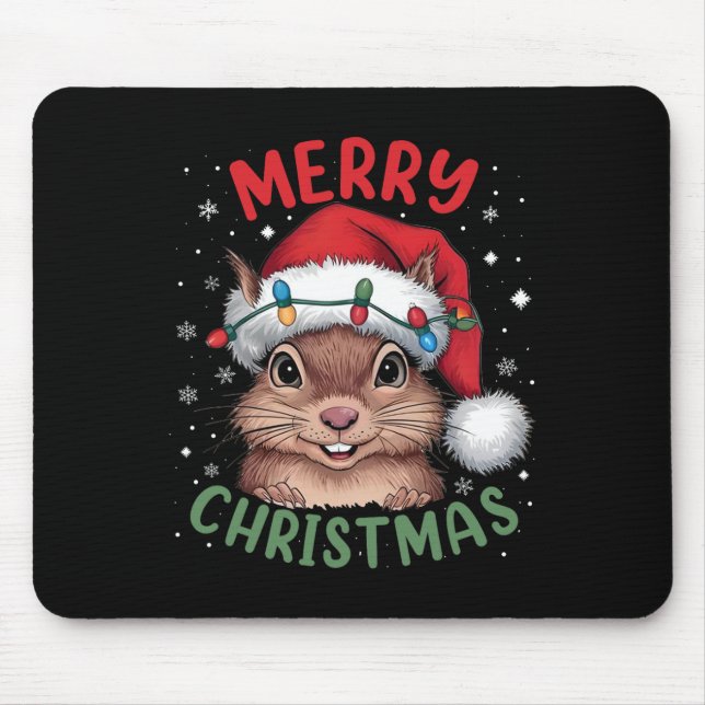 Squirrel Christmas Tree Lights Xmas Sweater Men Wo Mouse Pad (Front)