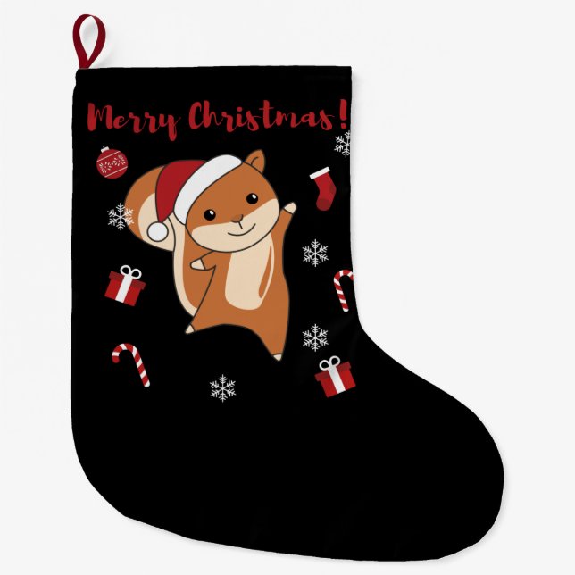 Squirrel Christmas Winter Animals Large Christmas Stocking (Front)