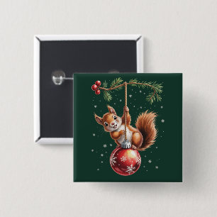 Squirrel Christmas Winter Snowflake Winter Holiday 15 Cm Square Badge