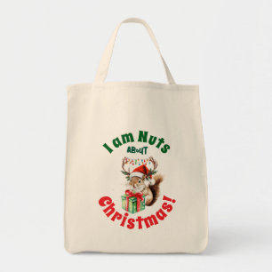 Squirrel Christmas with Antlers Lights Tote Bag