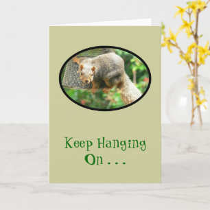 Squirrel Clinging to Birdfeeder, Keep Hanging On. Card