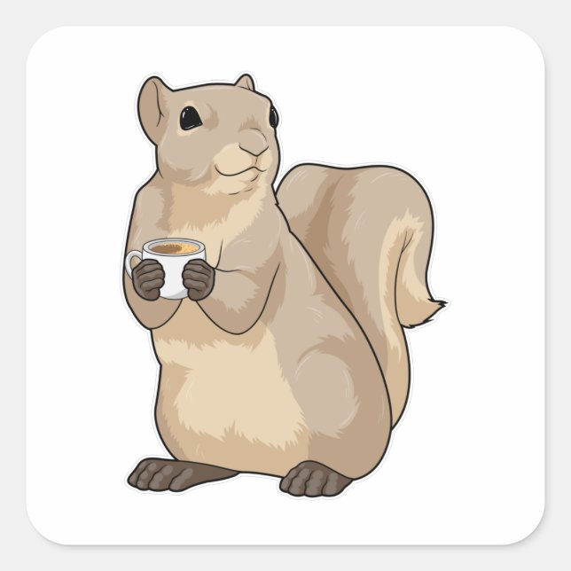 Squirrel Coffee Cup Square Sticker (Front)