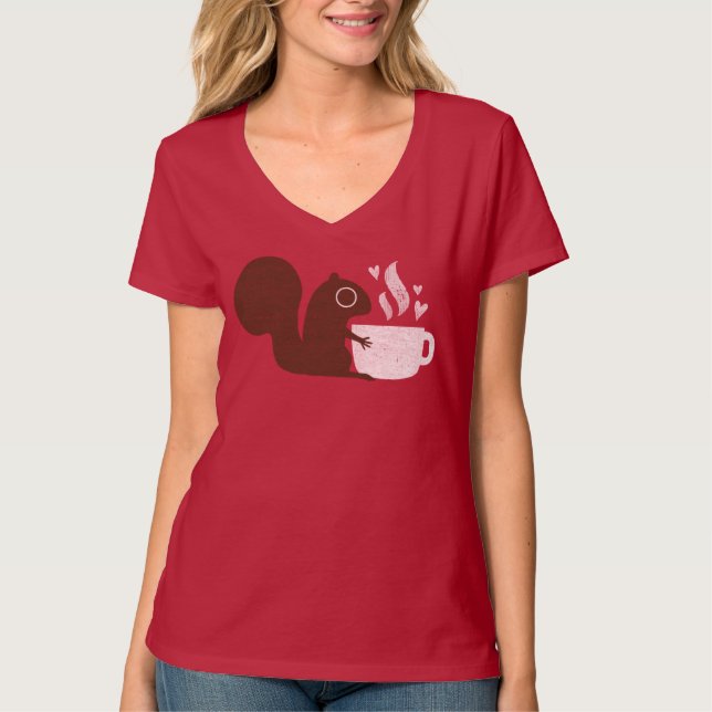 Squirrel Coffee Lover | Cute Woodland Animal T-Shirt (Front)