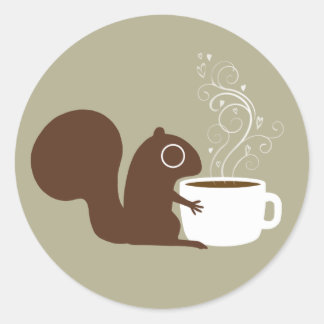 Squirrel Coffee Lover Fun Animal Art Illustration Classic Round Sticker