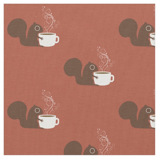 Squirrel Coffee Lover | Fun Animal Lover's Fabric (Close Up)