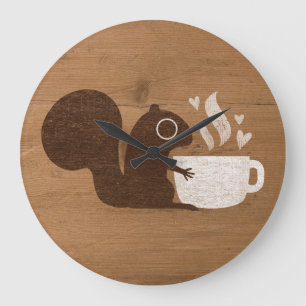 Squirrel Coffee Lover Large Clock