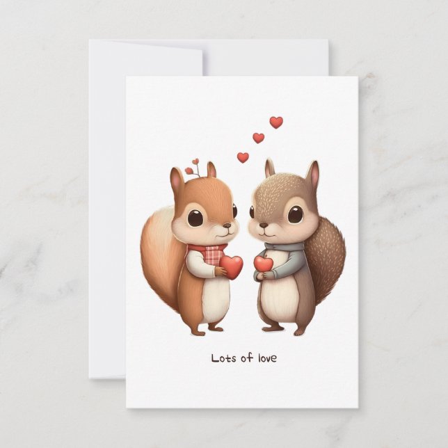Squirrel Couple Holding a Heart Acorn Card (Front)