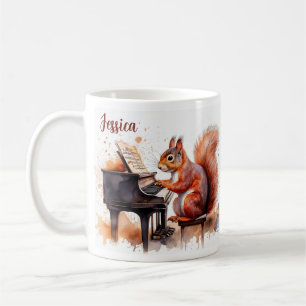 Squirrel Cute Animal and Piano Personalised Name Coffee Mug