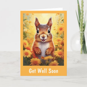 Squirrel Cute Animal in the Flowers Get Well Soon Thank You Card