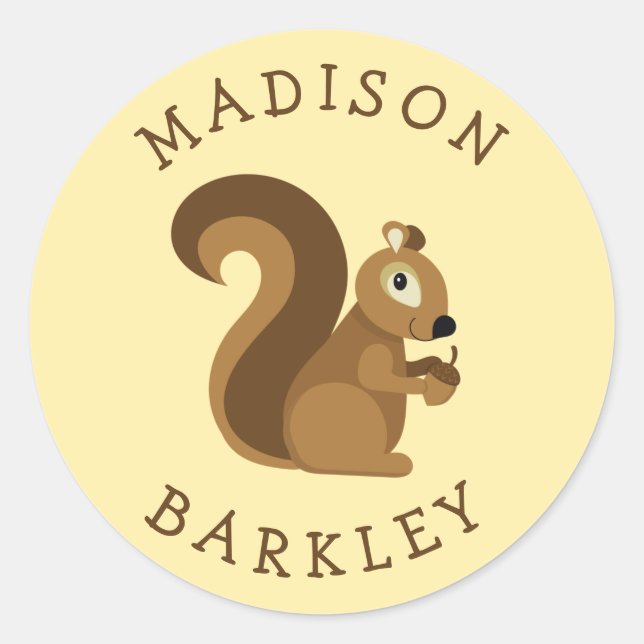 Squirrel Cute Kid's Woodland Classic Round Sticker (Front)