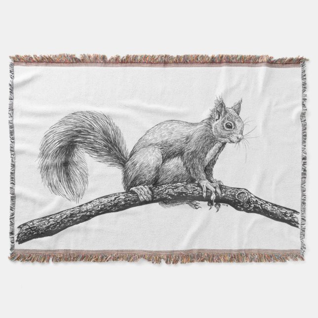 Squirrel drawing throw blanket (Front)