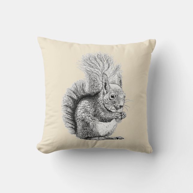 Squirrel Drawing Throw Pillow (Front)