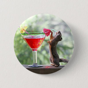 Squirrel Drinking a Cocktail at Happy Hour 6 Cm Round Badge